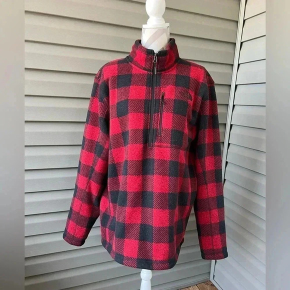 The North Face Other - The North Face Fleece Men Jacket Red Black Buffalo Plaid 1/2 Zip Pullover Sz XL